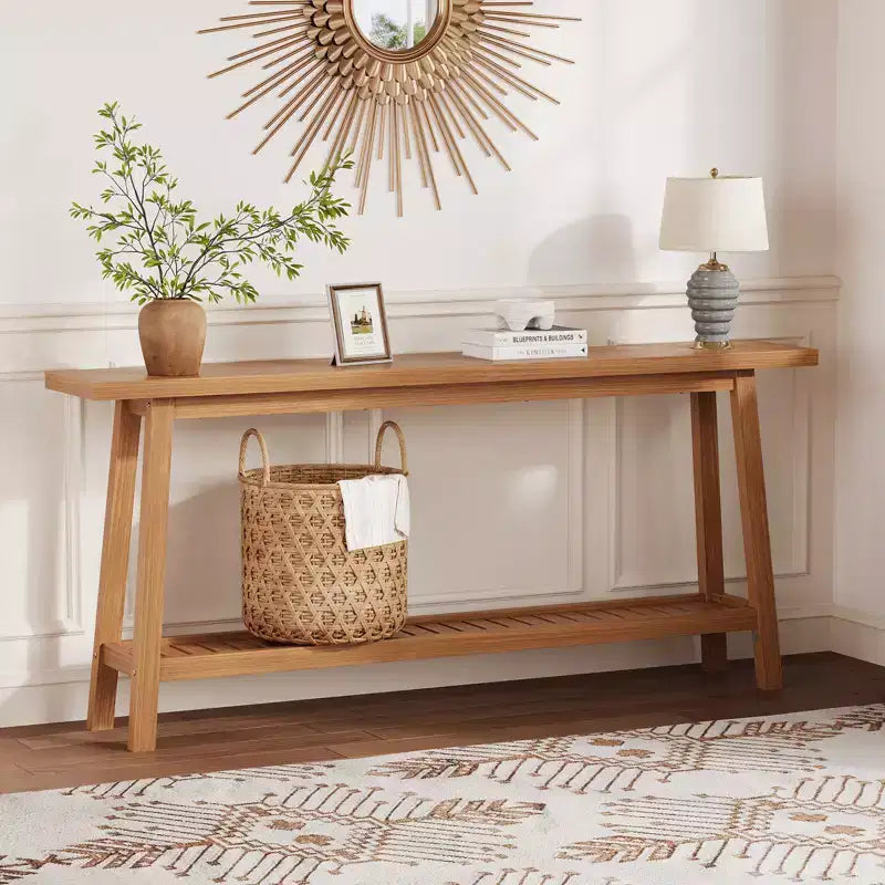 Mesa de entrada de madera de 71 pulgadas con almacenamiento, mesa consola estrecha de 2 niveles estilo rústico, para sala de estar, pasillo, entrada, detrás del sofá, fácil montaje