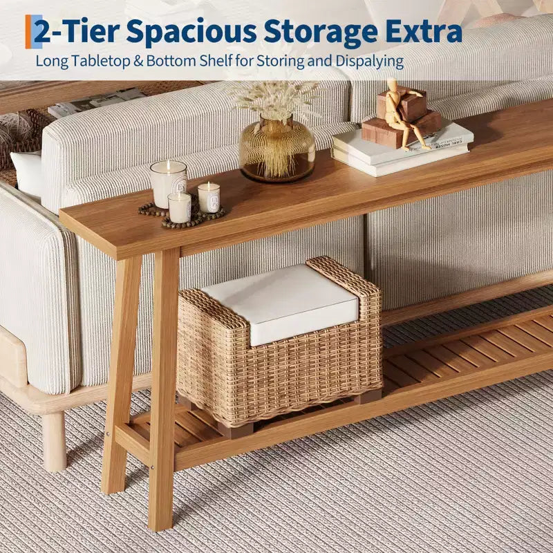 Mesa de entrada de madera de 71 pulgadas con almacenamiento, mesa consola estrecha de 2 niveles estilo rústico, para sala de estar, pasillo, entrada, detrás del sofá, fácil montaje