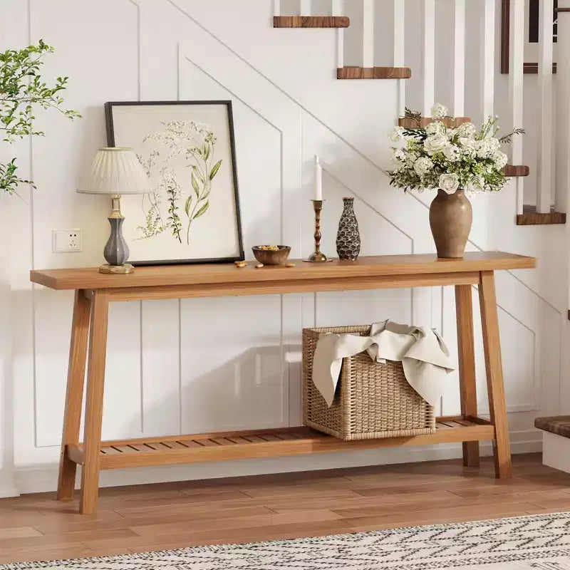 Mesa de entrada de madera de 71 pulgadas con almacenamiento, mesa consola estrecha de 2 niveles estilo rústico, para sala de estar, pasillo, entrada, detrás del sofá, fácil montaje