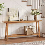 Mesa de entrada de madera de 71 pulgadas con almacenamiento, mesa consola estrecha de 2 niveles estilo rústico, para sala de estar, pasillo, entrada, detrás del sofá, fácil montaje