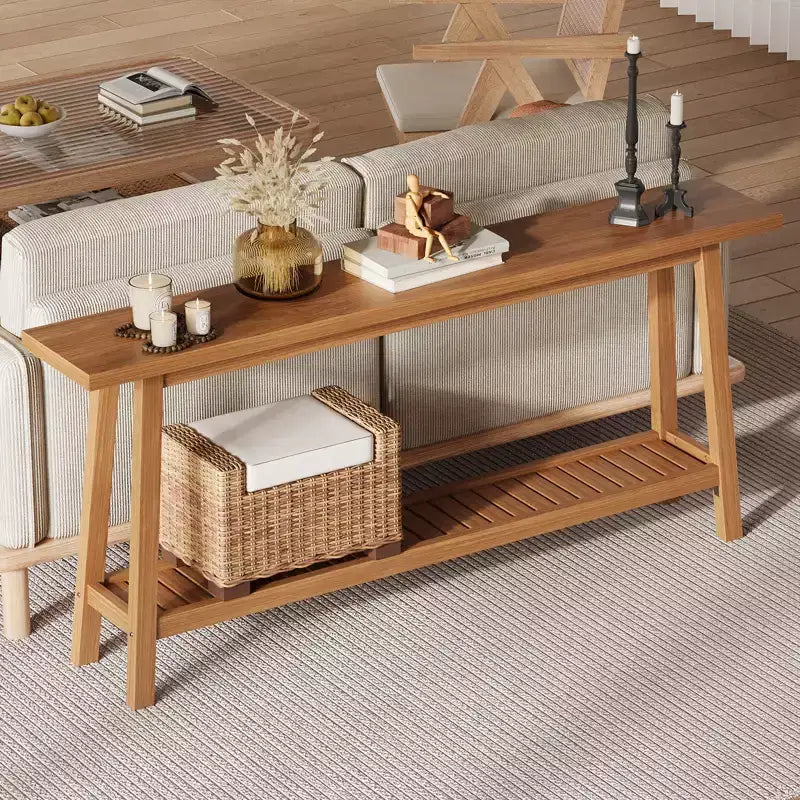 Mesa de entrada de madera de 71 pulgadas con almacenamiento, mesa consola estrecha de 2 niveles estilo rústico, para sala de estar, pasillo, entrada, detrás del sofá, fácil montaje