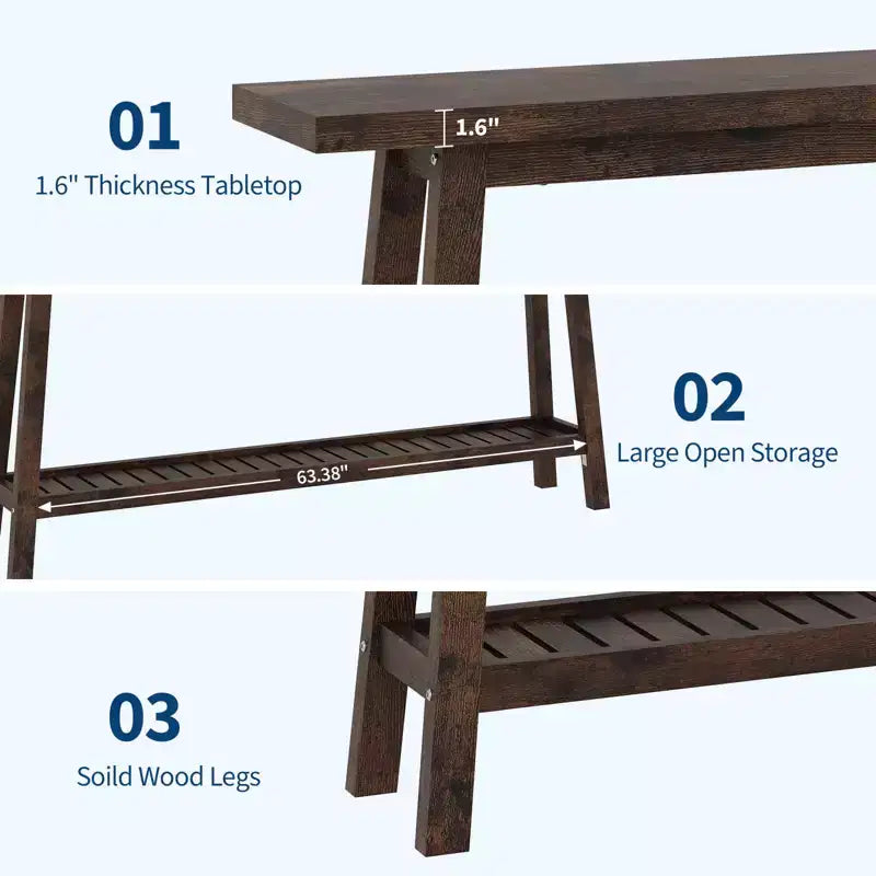 Mesa de entrada de madera de 71 pulgadas con almacenamiento, mesa consola estrecha de 2 niveles estilo rústico, para sala de estar, pasillo, entrada, detrás del sofá, fácil montaje