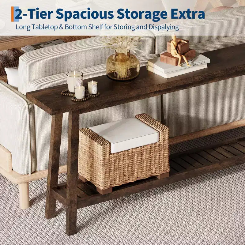Mesa de entrada de madera de 71 pulgadas con almacenamiento, mesa consola estrecha de 2 niveles estilo rústico, para sala de estar, pasillo, entrada, detrás del sofá, fácil montaje
