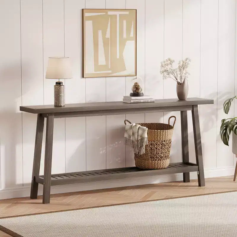 Mesa de entrada de madera de 71 pulgadas con almacenamiento, mesa consola estrecha de 2 niveles estilo rústico, para sala de estar, pasillo, entrada, detrás del sofá, fácil montaje