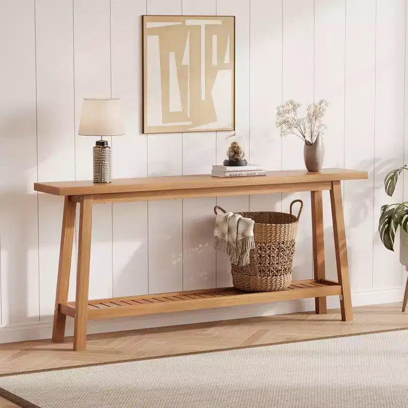 Mesa de entrada de madera de 71 pulgadas con almacenamiento, mesa consola estrecha de 2 niveles estilo rústico, para sala de estar, pasillo, entrada, detrás del sofá, fácil montaje