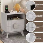 Mesita de noche estriada moderna, Mesita de noche de madera, Mesa auxiliar, Cajones y estante de almacenamiento para sala de estar y dormitorio
