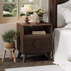 Mesita de noche estriada moderna, Mesita de noche de madera, Mesa auxiliar, Cajones y estante de almacenamiento para sala de estar y dormitorio