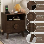 Mesita de noche estriada moderna, Mesita de noche de madera, Mesa auxiliar, Cajones y estante de almacenamiento para sala de estar y dormitorio