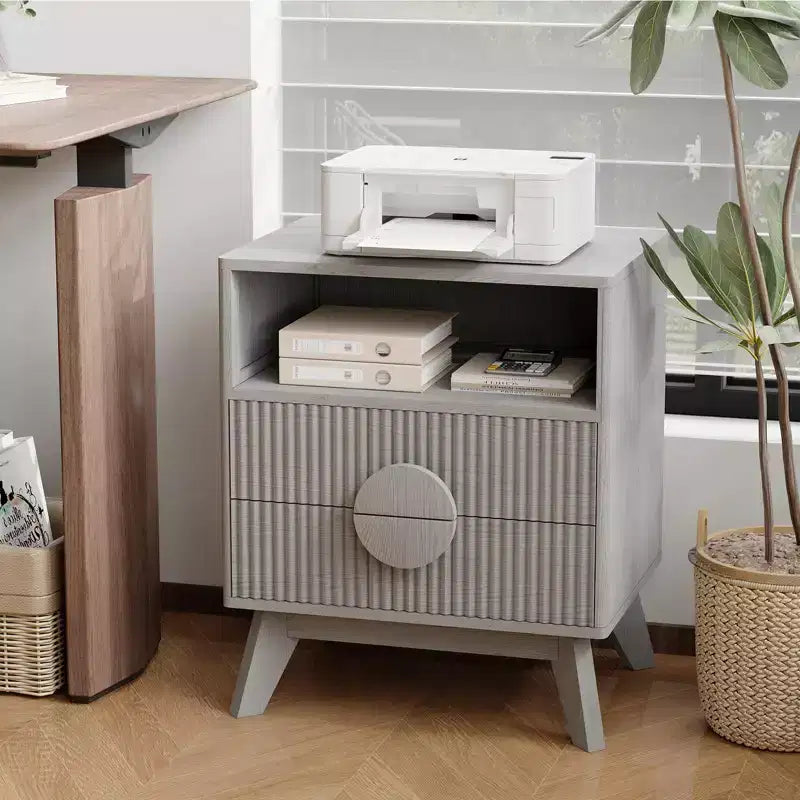Mesita de noche estriada moderna, Mesita de noche de madera, Mesa auxiliar, Cajones y estante de almacenamiento para sala de estar y dormitorio