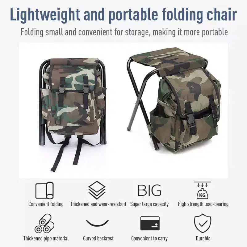 Silla Plegable Portátil tipo Mochila para Montañismo y Pesca, Taburete de Tela Oxford con Carga Máxima de 100 kg para Camping, Senderismo y Viajes