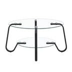 Mesa de centro retro minimalista con estructura de metal y doble capa de vidrio templado, tamaño 31.5x31.5x17.7 pulgadas