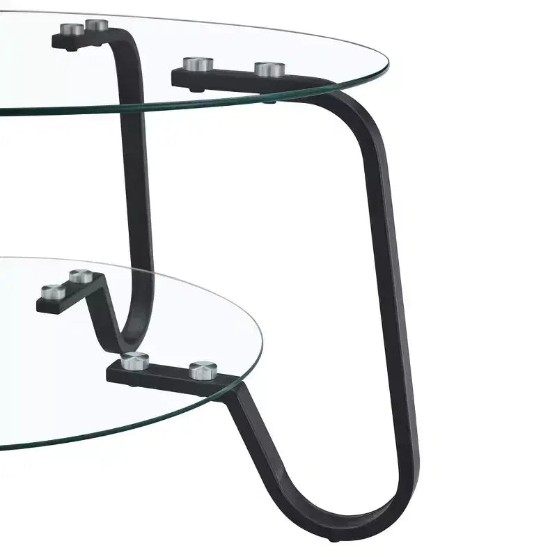 Mesa de centro retro minimalista con estructura de metal y doble capa de vidrio templado, tamaño 31.5x31.5x17.7 pulgadas