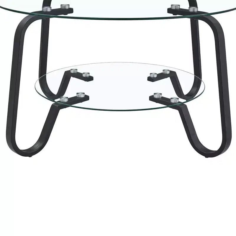Mesa de centro retro minimalista con estructura de metal y doble capa de vidrio templado, tamaño 31.5x31.5x17.7 pulgadas