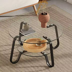 Mesa de centro retro minimalista con estructura de metal y doble capa de vidrio templado, tamaño 31.5x31.5x17.7 pulgadas