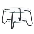 Mesa de centro retro minimalista con estructura de metal y doble capa de vidrio templado, tamaño 31.5x31.5x17.7 pulgadas