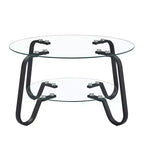Mesa de centro retro minimalista con estructura de metal y doble capa de vidrio templado, tamaño 31.5x31.5x17.7 pulgadas