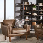 Sillón Manchester Oxford de cuero con detalles en color tostado - iNSPIRE Q
