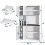 Mueble de despensa de cocina blanco de 71 pulgadas de alto, alacena de cocina moderna estilo casa de campo, estación de café independiente con almacenamiento