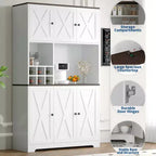 Mueble de despensa de cocina blanco de 71 pulgadas de alto, alacena de cocina moderna estilo casa de campo, estación de café independiente con almacenamiento