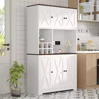 Mueble de despensa de cocina blanco de 71 pulgadas de alto, alacena de cocina moderna estilo casa de campo, estación de café independiente con almacenamiento
