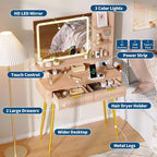 Tocador de maquillaje LED de 31.5 pulgadas con espejo y 2 cajones para almacenamiento y organización de dormitorio