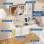 Tocador de maquillaje LED de 31.5 pulgadas con espejo y 2 cajones para almacenamiento y organización de dormitorio