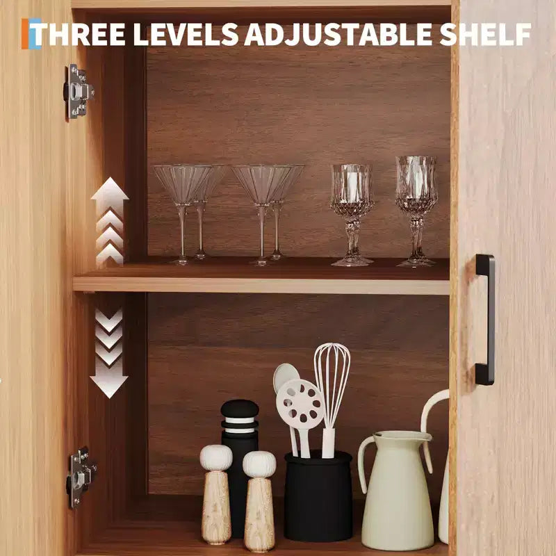 Mueble archivador alto arqueado de 180 cm con estantes abiertos y puertas, estantería moderna de 5 niveles para comedor, cocina o sala de estar - Marrón
