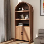 Mueble archivador alto arqueado de 180 cm con estantes abiertos y puertas, estantería moderna de 5 niveles para comedor, cocina o sala de estar - Marrón