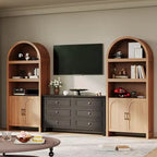 Mueble archivador alto arqueado de 180 cm con estantes abiertos y puertas, estantería moderna de 5 niveles para comedor, cocina o sala de estar - Marrón