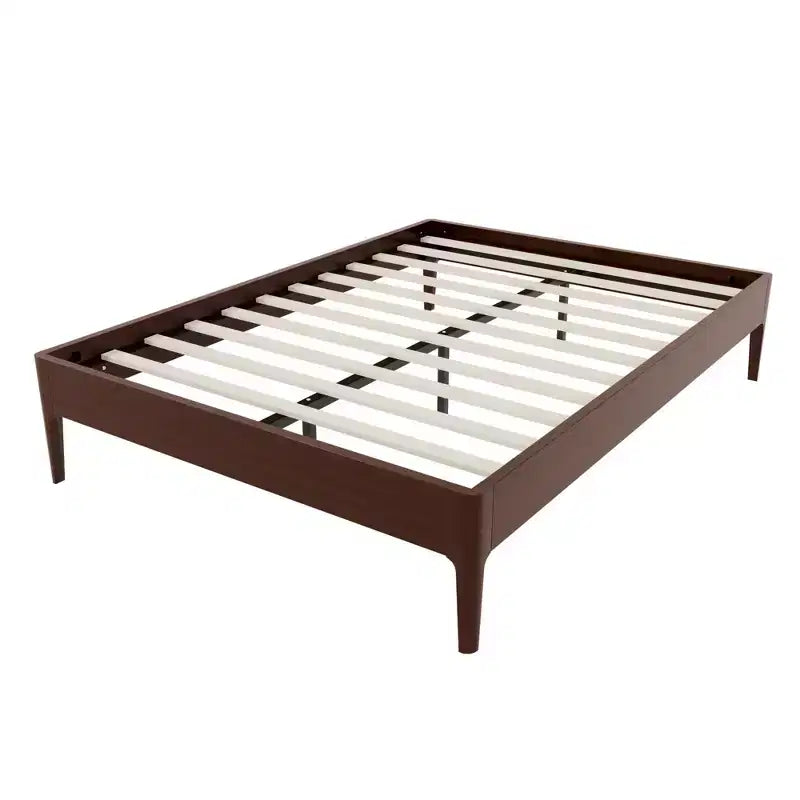 Base de Cama de Plataforma de Bambú Sólido Polibi con Soporte Central de Metal y Almacenamiento Debajo de la Cama