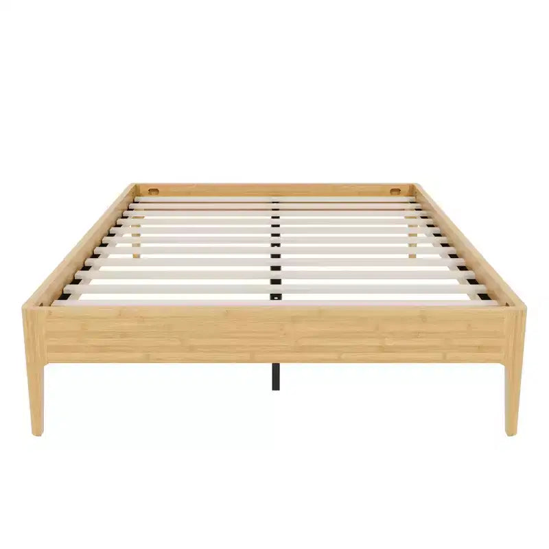 Base de Cama de Plataforma de Bambú Sólido Polibi con Soporte Central de Metal y Almacenamiento Debajo de la Cama