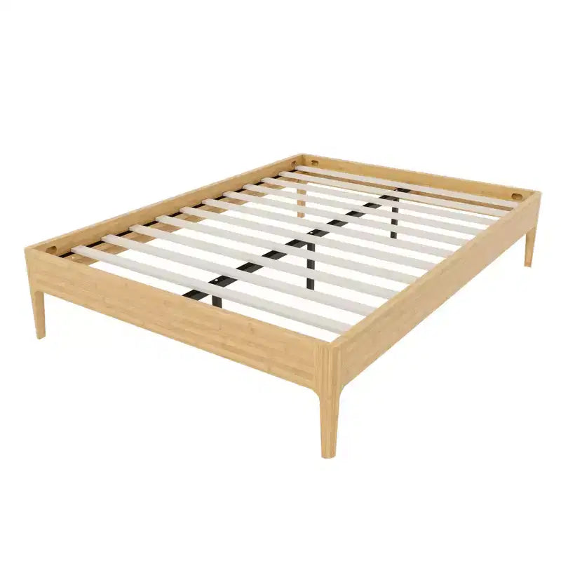 Base de Cama de Plataforma de Bambú Sólido Polibi con Soporte Central de Metal y Almacenamiento Debajo de la Cama