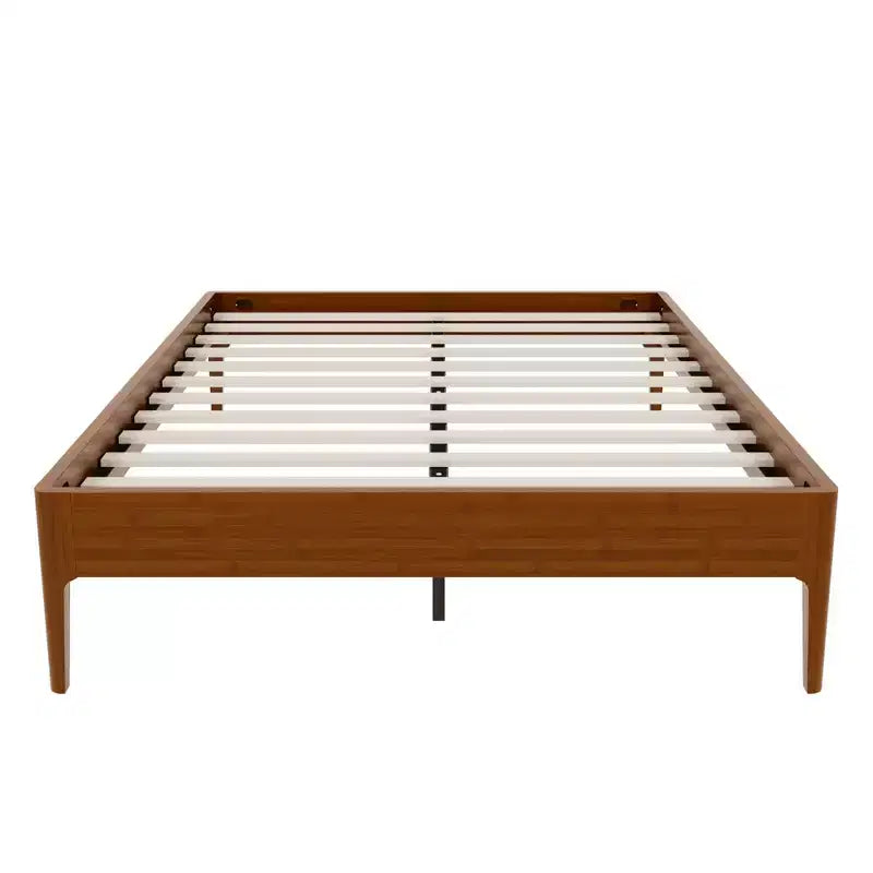 Base de Cama de Plataforma de Bambú Sólido Polibi con Soporte Central de Metal y Almacenamiento Debajo de la Cama
