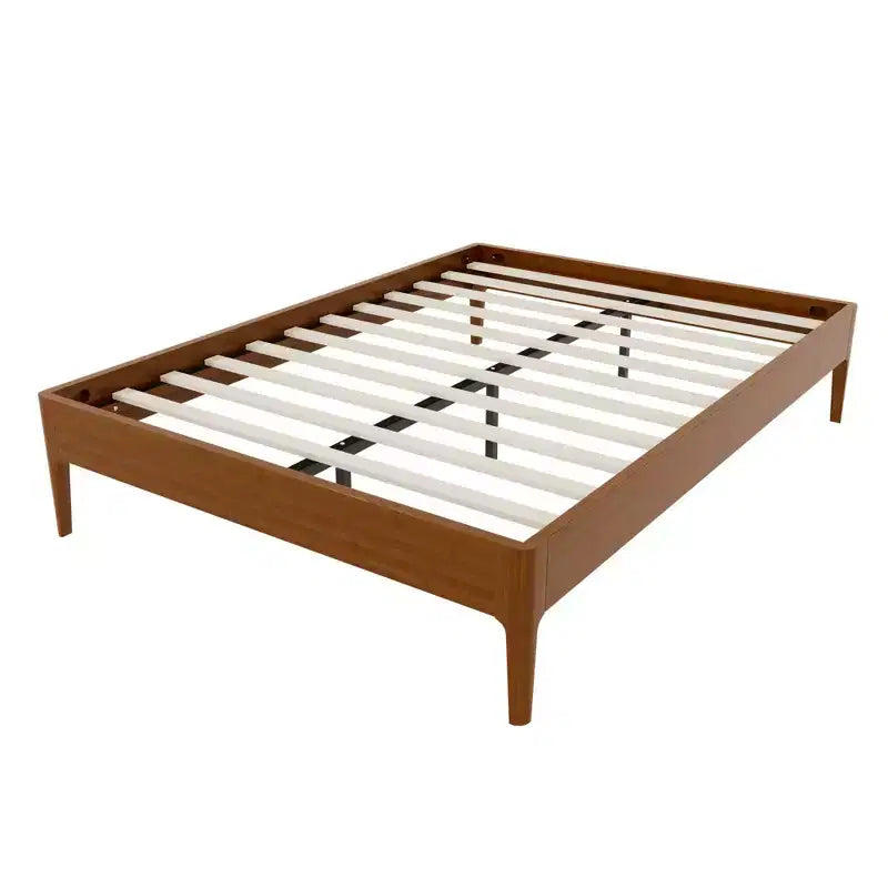 Base de Cama de Plataforma de Bambú Sólido Polibi con Soporte Central de Metal y Almacenamiento Debajo de la Cama