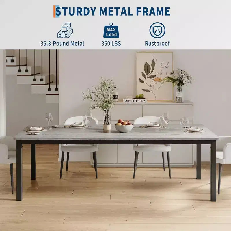 Mesa de comedor industrial de 200 cm para 8 personas, mesa de comedor larga de madera con diseño de espiga y mortaja, mesa de cocina con patas de metal resistentes, para comedor u oficina
