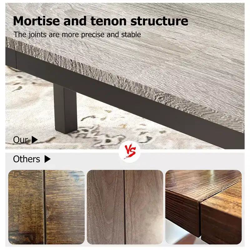 Mesa de comedor industrial de 200 cm para 8 personas, mesa de comedor larga de madera con diseño de espiga y mortaja, mesa de cocina con patas de metal resistentes, para comedor u oficina