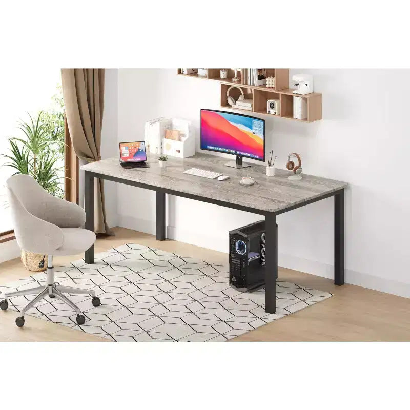 Mesa de comedor industrial de 200 cm para 8 personas, mesa de comedor larga de madera con diseño de espiga y mortaja, mesa de cocina con patas de metal resistentes, para comedor u oficina