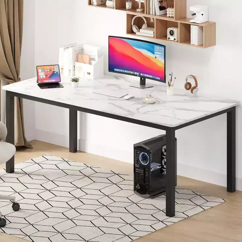 Mesa de comedor industrial de 200 cm para 8 personas, mesa de comedor larga de madera con diseño de espiga y mortaja, mesa de cocina con patas de metal resistentes, para comedor u oficina