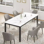 Mesa de comedor industrial de 200 cm para 8 personas, mesa de comedor larga de madera con diseño de espiga y mortaja, mesa de cocina con patas de metal resistentes, para comedor u oficina