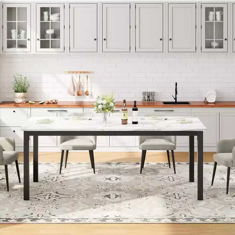 Mesa de comedor industrial de 200 cm para 8 personas, mesa de comedor larga de madera con diseño de espiga y mortaja, mesa de cocina con patas de metal resistentes, para comedor u oficina