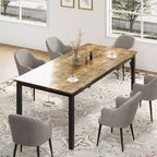 Mesa de comedor industrial de 200 cm para 8 personas, mesa de comedor larga de madera con diseño de espiga y mortaja, mesa de cocina con patas de metal resistentes, para comedor u oficina