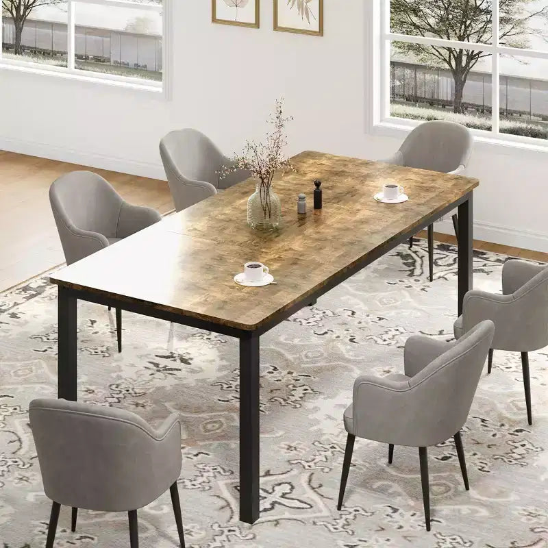 Mesa de comedor industrial de 200 cm para 8 personas, mesa de comedor larga de madera con diseño de espiga y mortaja, mesa de cocina con patas de metal resistentes, para comedor u oficina