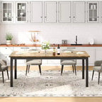 Mesa de comedor industrial de 200 cm para 8 personas, mesa de comedor larga de madera con diseño de espiga y mortaja, mesa de cocina con patas de metal resistentes, para comedor u oficina