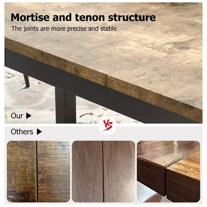 Mesa de comedor industrial de 200 cm para 8 personas, mesa de comedor larga de madera con diseño de espiga y mortaja, mesa de cocina con patas de metal resistentes, para comedor u oficina