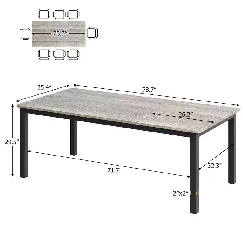 Mesa de comedor industrial de 200 cm para 8 personas, mesa de comedor larga de madera con diseño de espiga y mortaja, mesa de cocina con patas de metal resistentes, para comedor u oficina