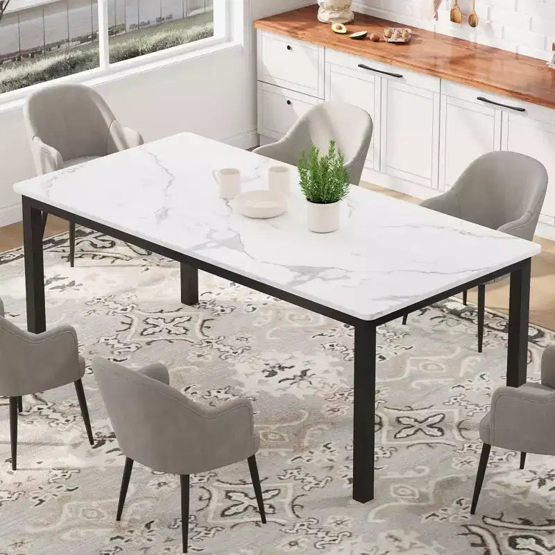 Mesa de comedor industrial de 200 cm para 8 personas, mesa de comedor larga de madera con diseño de espiga y mortaja, mesa de cocina con patas de metal resistentes, para comedor u oficina