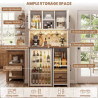 Besiost Armario de despensa de cocina con espacio para mini nevera, mueble de barra de café con estante de almacenamiento