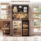 Besiost Armario de despensa de cocina con espacio para mini nevera, mueble de barra de café con estante de almacenamiento