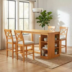 FurnitureR Solid Wood Dining Table Set for 4 with Storage Shelves, Rectangular Kitchen Table and 4 Chairs for Dining Room, Breakfast Nook Apartment