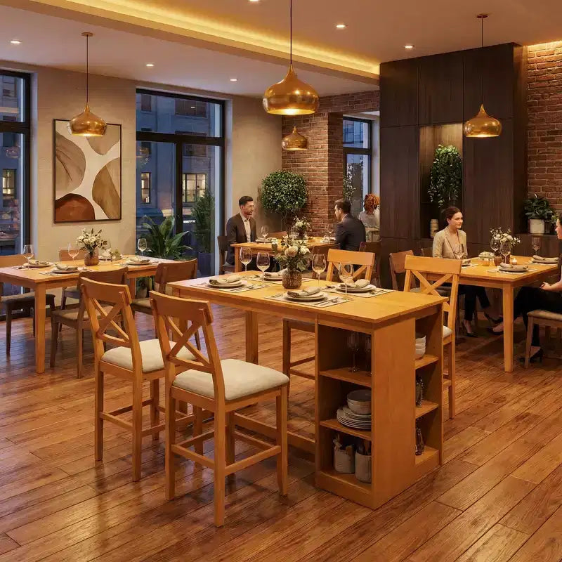 Mesa de comedor de madera maciza FurnitureR para 4 personas con estantes de almacenamiento, mesa de cocina rectangular y 4 sillas para comedor, rincón de desayuno o apartamento